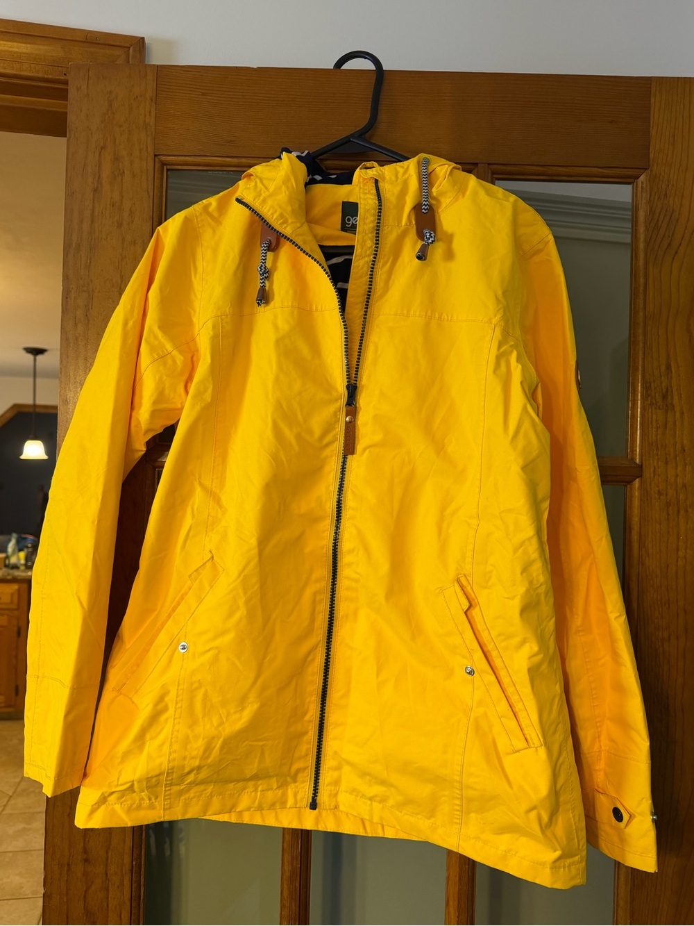 Gelert Horizon Yellow Hooded Raincoat Jacket Striped Navy Lining Size US 8 UK 12